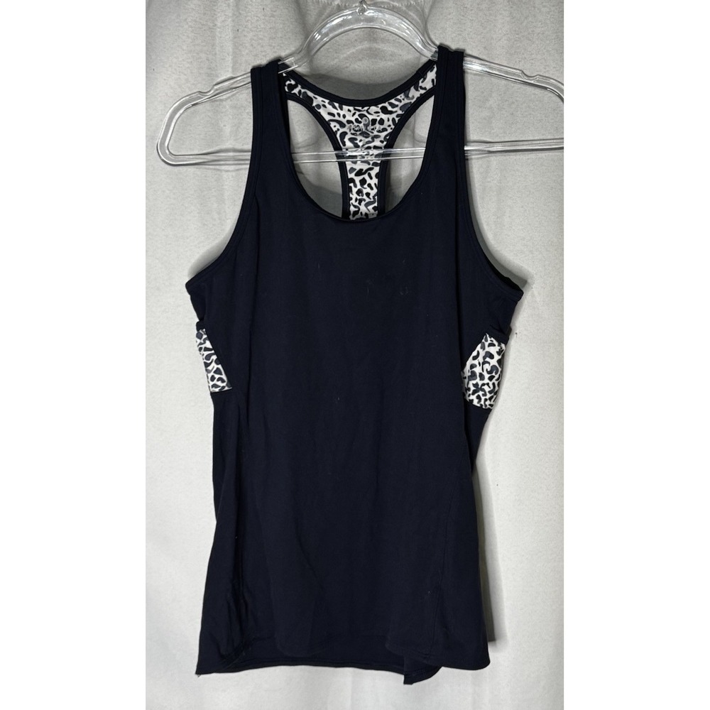Athleta Inversion Tank Top Womens Sz S Navy Blue Cheetah Leopard Print athletic
